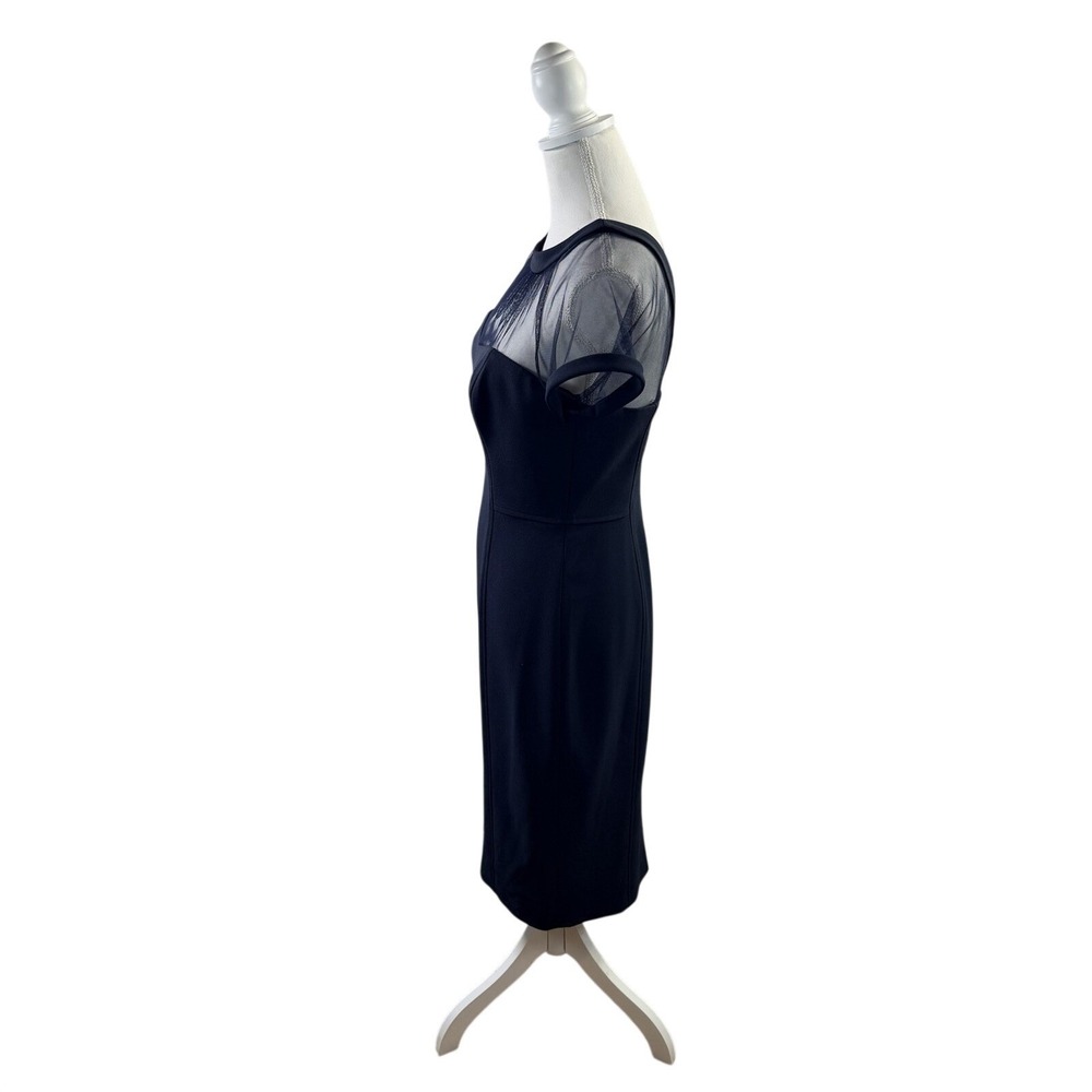 MAGGY LONDON Mesh Illusion Sheath Dress 6 Navy Classic Elegant Cocktail - Picture 5 of 9